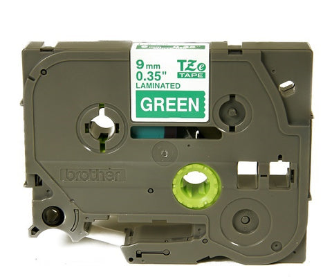 Brother 3/8" (9mm) White on Green Tape - TZe725