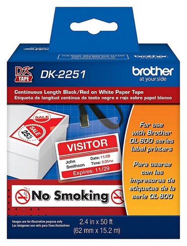 Brother Continuous Length Black/Red on White Paper Tape  - DK2251
