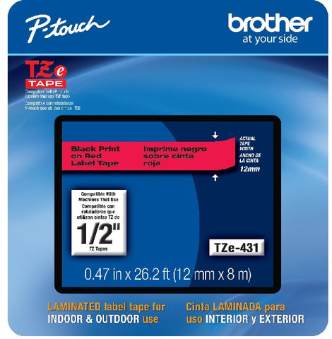 Brother 1/2" Black on Red Tape - TZe431