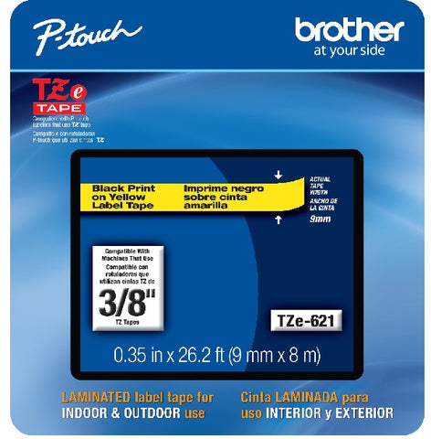 Brother 3/8" Black on Yellow Tape - TZe621